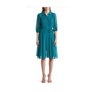 Nanette Lepore Womens Green Chiffon Dot Elbow Sleeve Button Midi Dress Sz 14 New